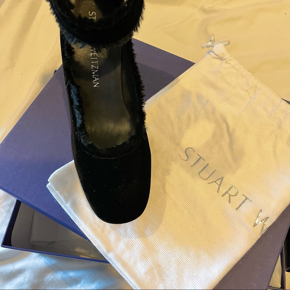 Stuart Weizman black velvet chunky heels